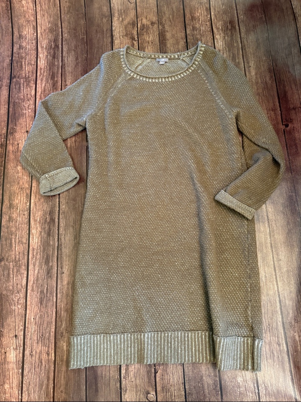 J. Jill Olive Brown/Tan Crewneck Sweater Dress Sz M